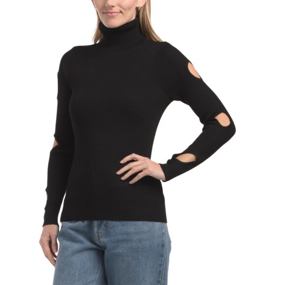 METRIC KNITS Black Rib Turtleneck Sweater With Arm Cut Outs - Picture 1 of 2